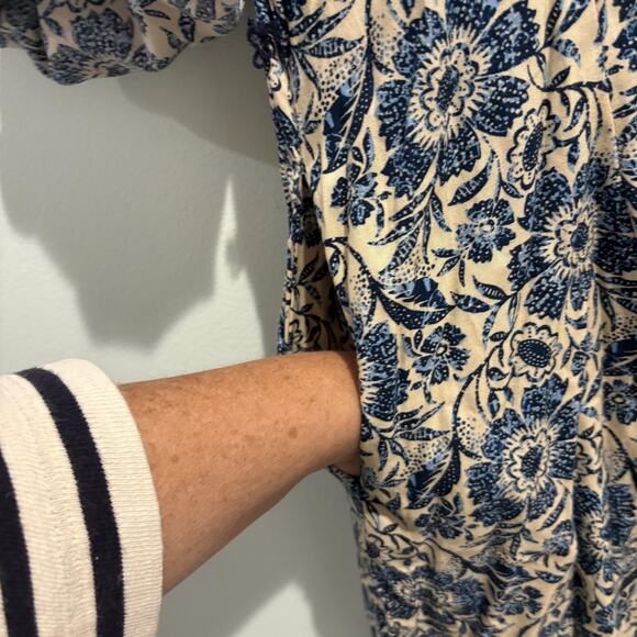 La Mer Luxe Shirt Dress Womens Small Blue Floral Button Up Pockets Rayon Boho - Picture 8 of 15